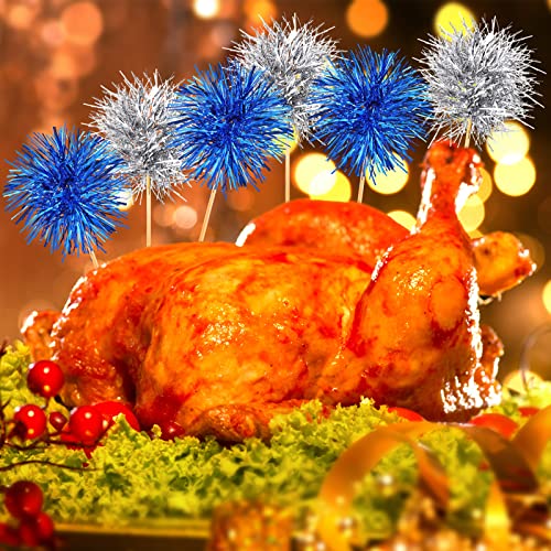 100 Pcs Foil Firework Cupcake Toppers Sparkle Tinsel Cake Toppers Cake Decoration Cocktail Fruit Toothpick for Birthday Wedding Graduation Party