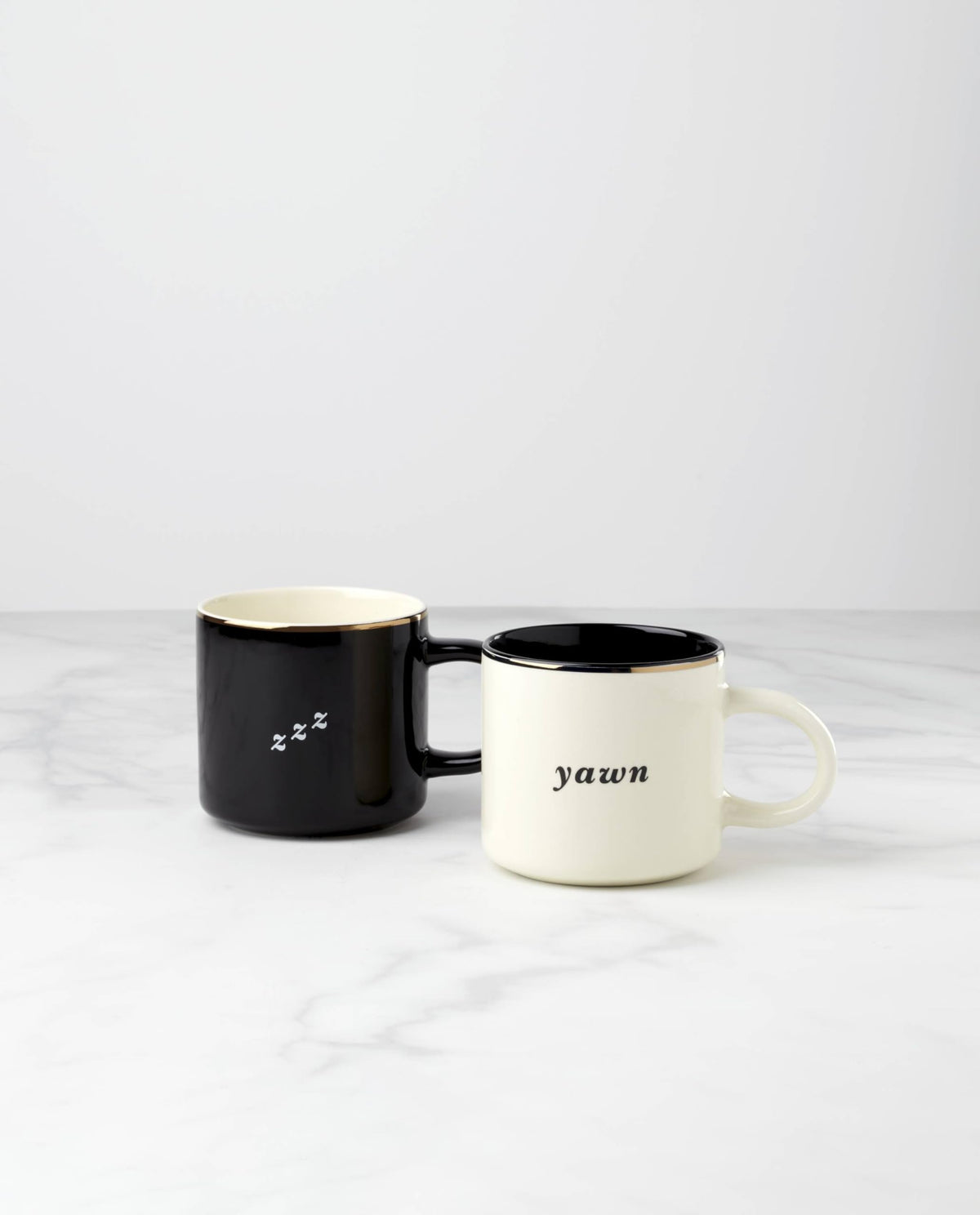 Black 12-oz stoneware mug with Yawn decal