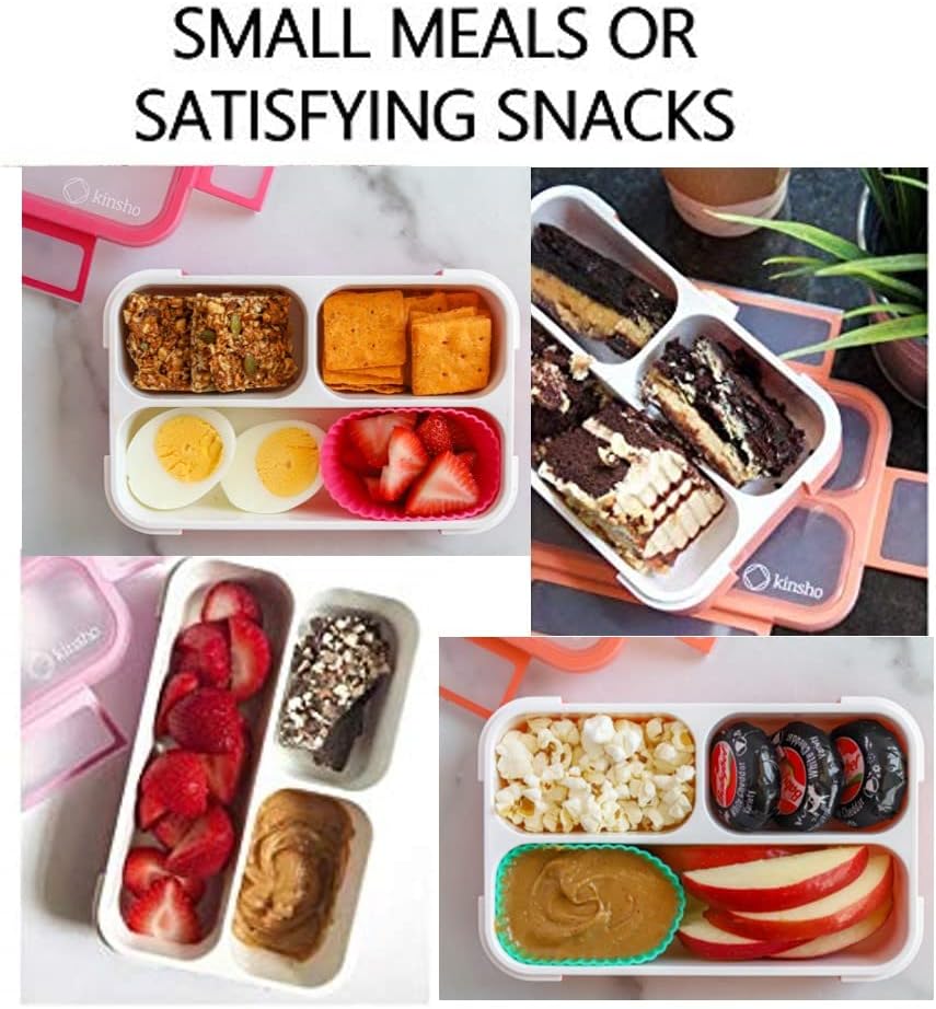kinsho MINI Lunch-Box Snack Containers for Kids | SMALL Bento-Box Portion Container | Toddler Pre-School | Leak-proof Boxes for Work, Travel | Best for Adults Boys Girls | Pink Purple, Coral 3 pack - Blissbrew