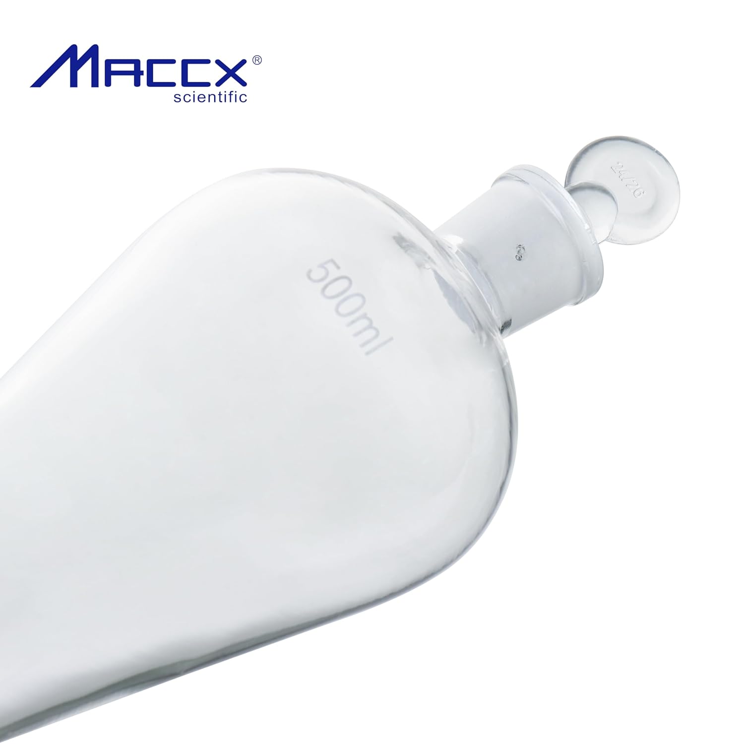 Conical Separatory Funnel with Pear Shape, Vol.500ml, 3.3 Borosilicate Glass Material, Ground-in Glass Stopper and Stopcock, SFG500-001
