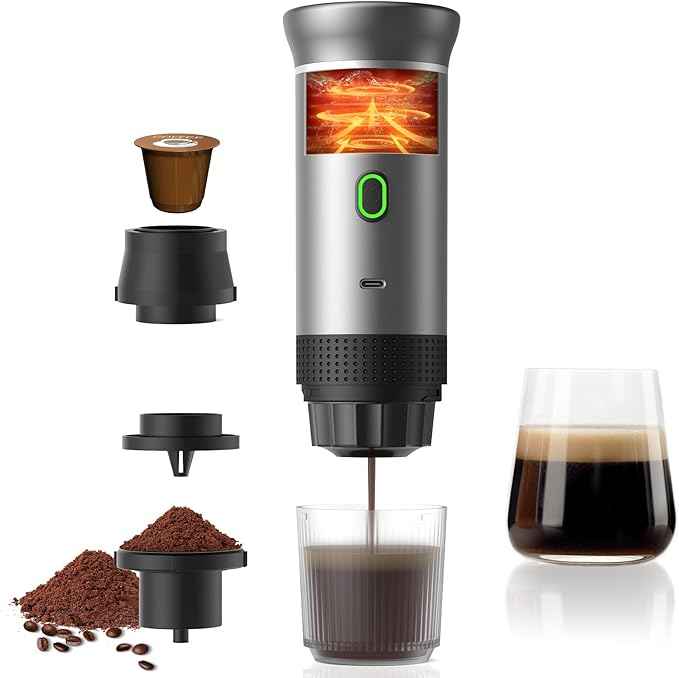 Portable Espresso Machine for Travel, Travel Coffee Maker 20-Bar Extraction, 150 ML，Coffee Maker Self-Heating with USB-C, Compatible with Ground Coffee & NS Capsule for Hiking and Camping (Green)