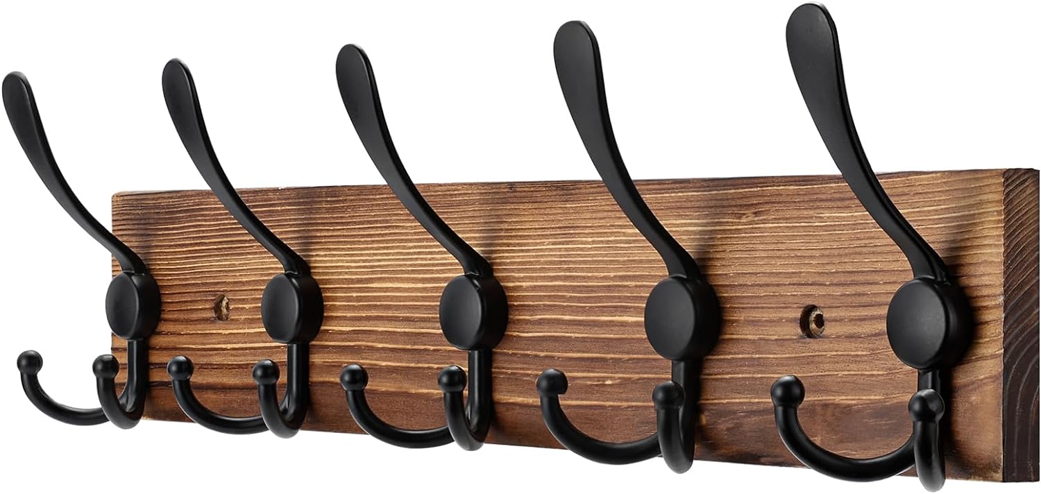 Coat Rack Wall Mount Wooden Hat Rack for Wall Hooks Pine Real Wood Plank 16.9
