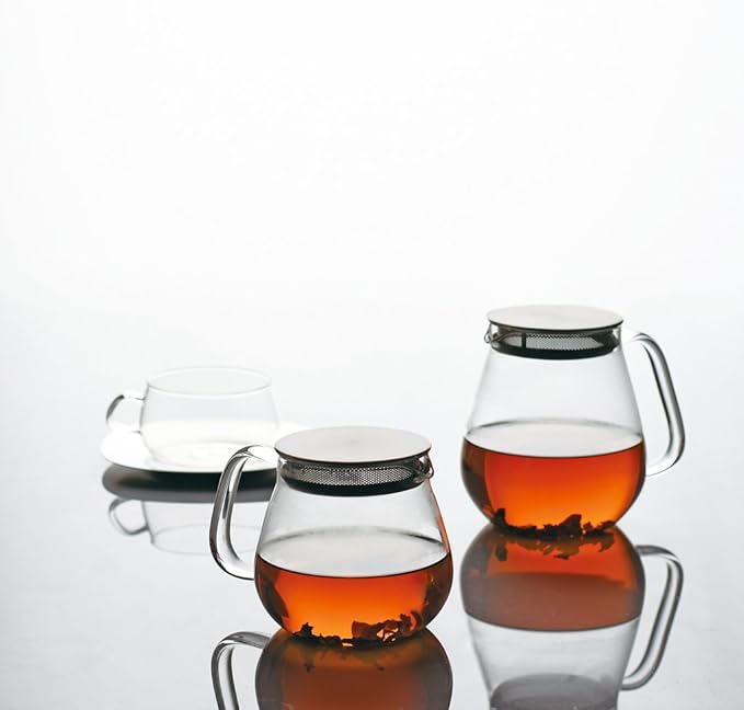 Kinto Stainless Unitea One Touch Teapot 720 Milliliter (24.35 Fl. Oz.) - Heat-resistant Glass Teapot with Stainless Steel Strainer in Lid (Japan Import)