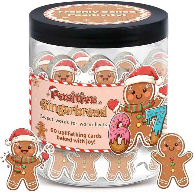 Positive Gingerbread67 Jar With 60 Daily Affirmation Cards, Gingerbread Gift for Women Men Girl, 67 Christmas Ornaments Decorations, Stocking Stuffers For Teen Boy, Funny Gag Gift, Meme Six Seven