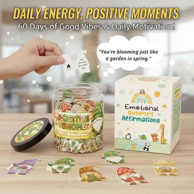 Positive Gnome Jar with 60 Daily Affirmation Cards, Emotional Support Gnome, Encouraging Gnomes Mini, Gnome Birthday Decorations, Gnome Gifts, Mini Gnomes Bulk, Inspirational Gifts for Women