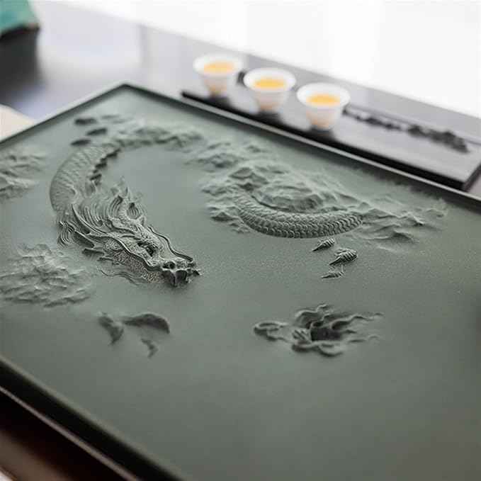 Tea Set Natural Ebony Stone Tea Tray Whole Original Stone Small Tea Table Tian Luo Green Tea Sea Office Tea Set Chinese Tea Set(60 * 25 * 3cm)