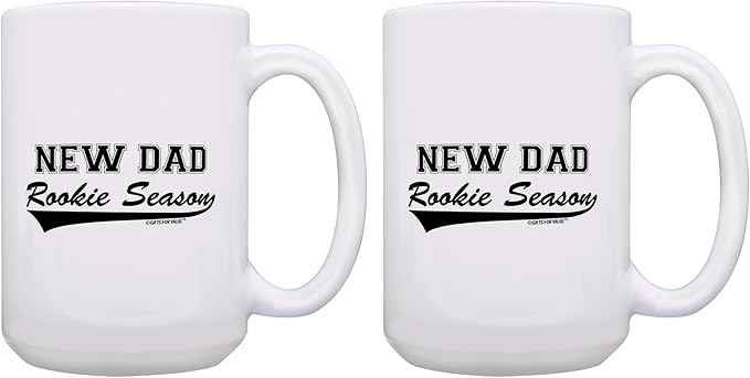 Funny Rookie Season New Dad 1st Fathers Day Mug - 2 Pack 15oz Ceramic Coffee Set