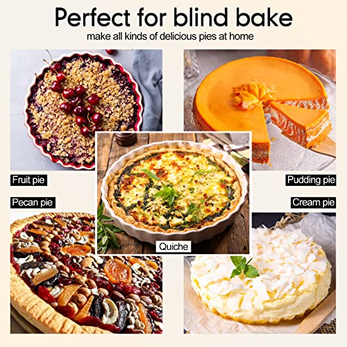 2 Pack 2 lb White Pie Weights for Baking Crust Reusable Ceramic Blind Baking Beans Stoneware with 50 Pcs Disposable Parchment Paper Pie Liner Fit 8