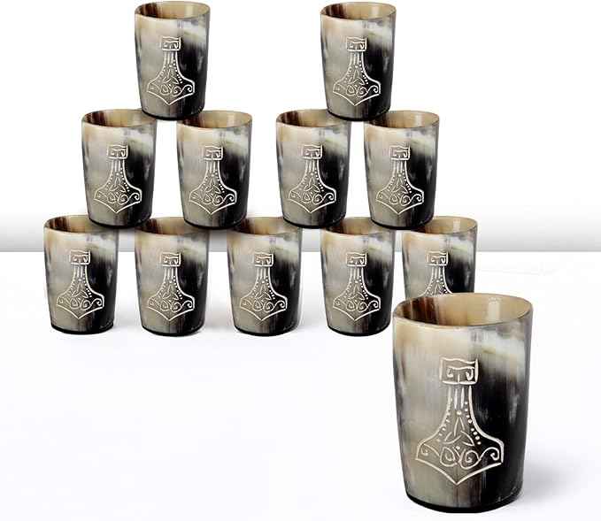 Handicrafts Home Viking Horn Shot Glasses Set of 12, Rustic Viking Drinkware Whiskey Shot Cups, Medieval Decor Gift Set for Groomsmen, Birthday Gifts for Men, Room Decor for Men
