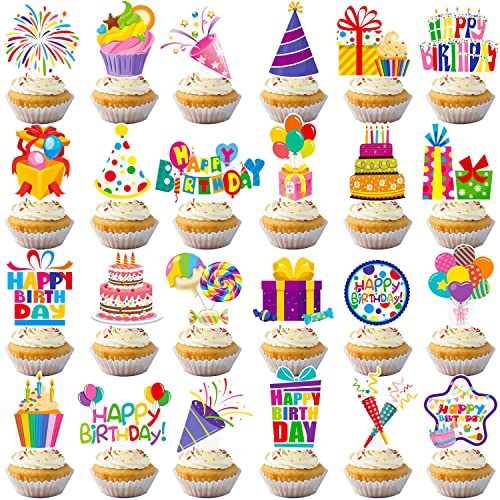 48pcs Happy Birthday Cupcake Toppers Colorful Birthday Cupcake Picks Decorations for Boy Girl Birthday Party Supplies (48 Count)
