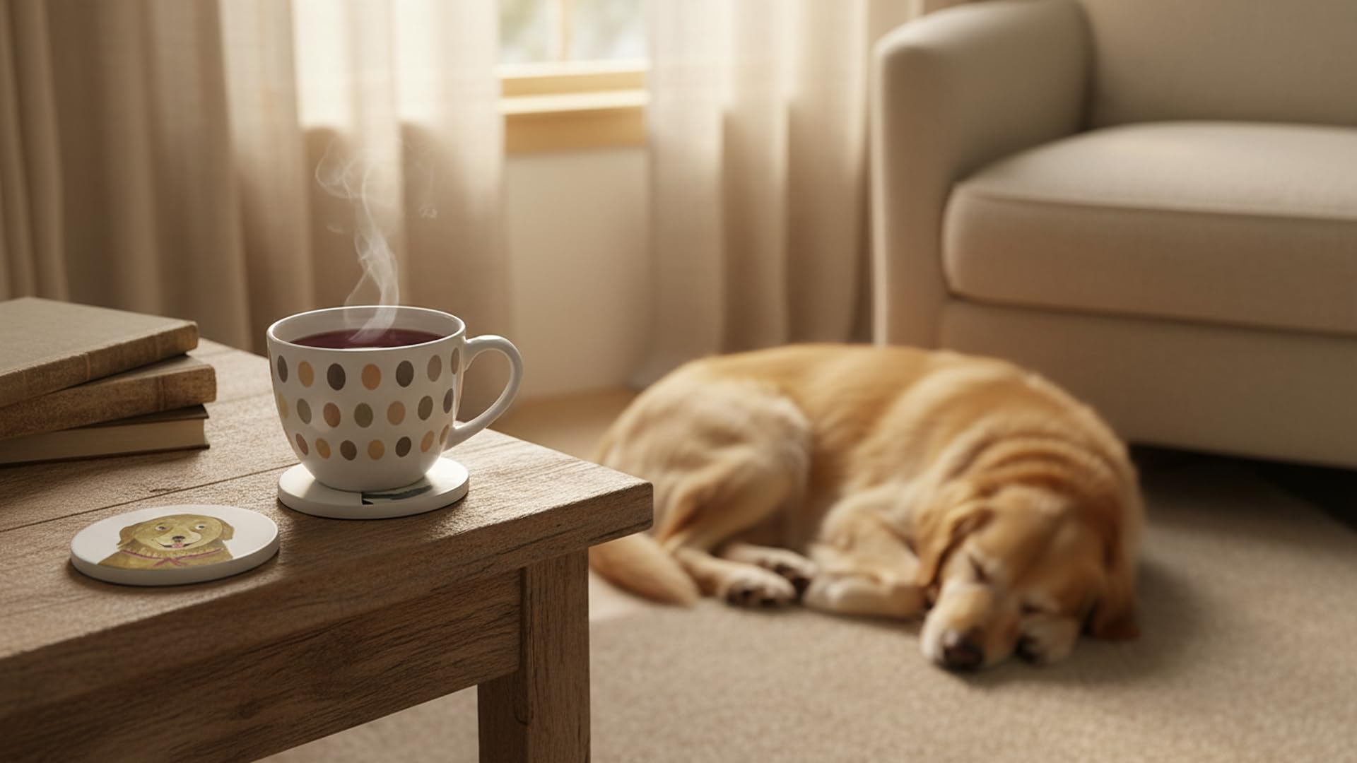 Cute Coasters for Desk Dog Themed Absorbent Ceramic Cup Coasters for Tabletop Protection