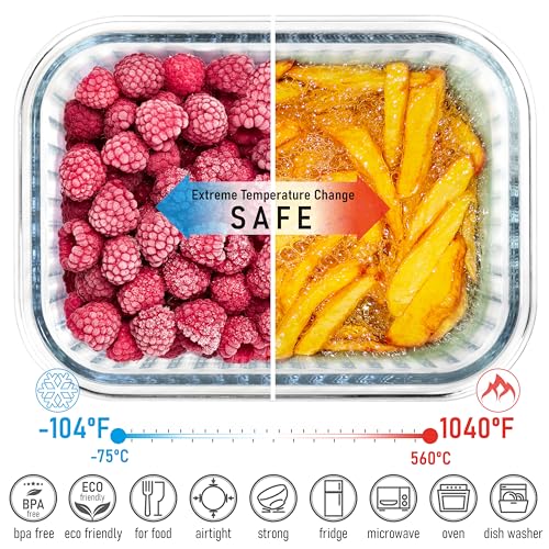 Ribbed Glass 4 Stackable Meal Prep Containers with Acacia Lids