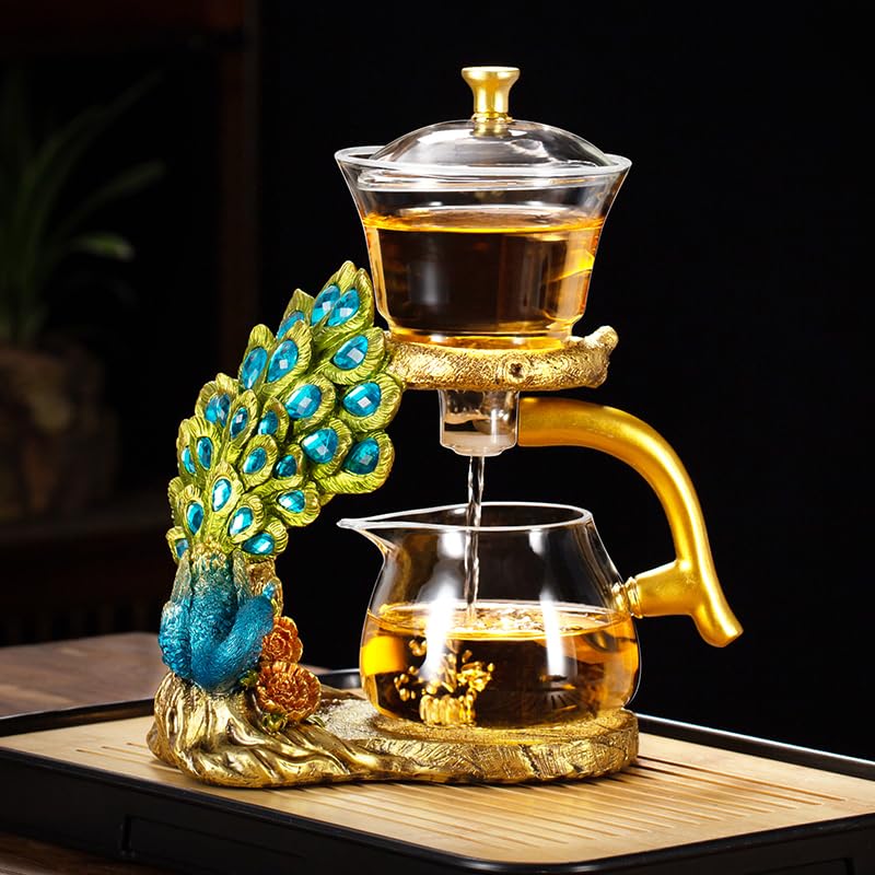 Glass Teapot Set with Infuser Semi Automatic Tea Set Lazy Kungfu Attraction Drip Rotating Magic Teapot Set