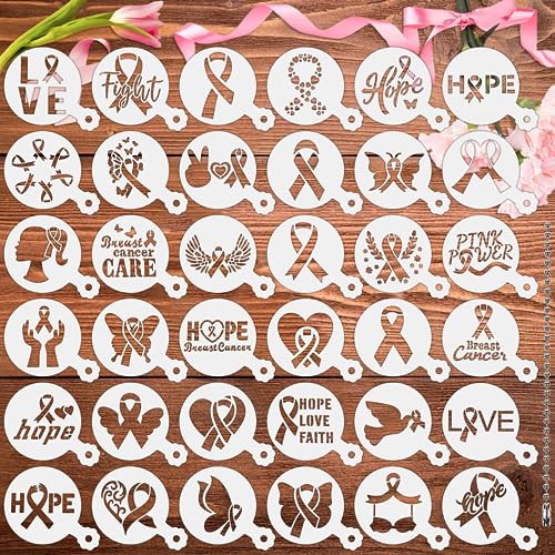 36pcs Breast Cancer Awareness Cookie Stencils for Baking Party (36 Count)