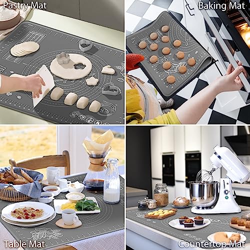 Silicone Pastry Mat 28" x 20" Extra Thick Non Stick Baking Mat with Measurements and Edge Heightening