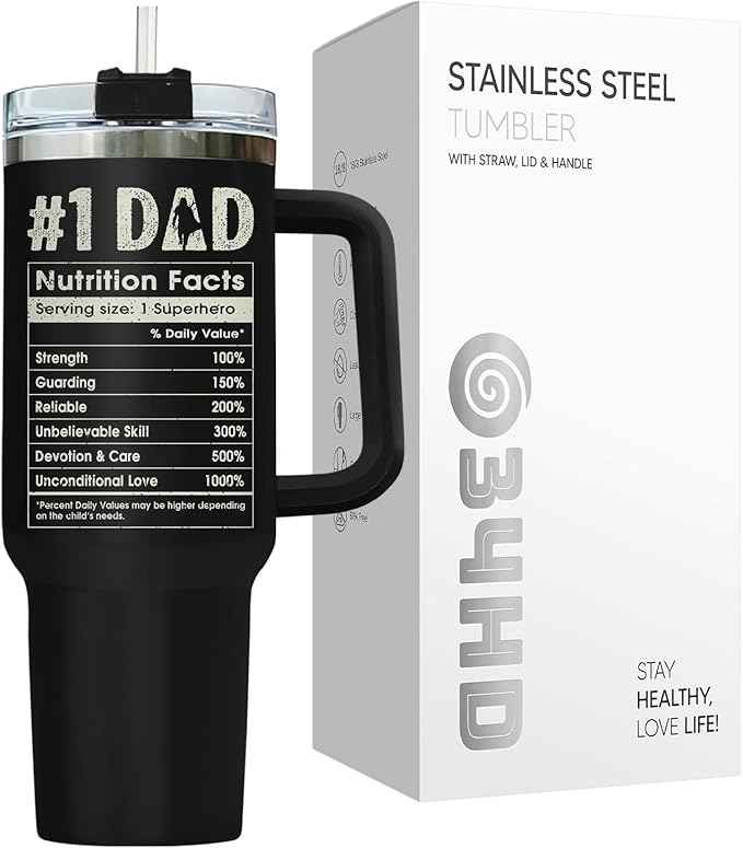 34HD Dadalorian Dad Tumbler 40oz with Handle Lid and Straw, Funny Daddy Galactic Nutrition Facts Gift, Black Stainless Steel Insulated Cup for Men, Space Theme Father’s Day Birthday Present