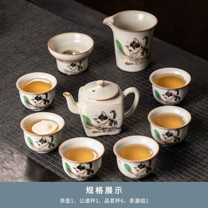 Ru Kiln Gongfu Tea Set, Ceramic Teapot with Tray Set-suit7