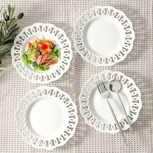 Round Appetizer Plate with Scalloped Edge Lace Rim (4 Count)