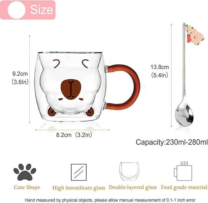 Birthday Gifts for Women Men Cute Capybara Mug Double Walled Coffee Glasses Cups Tea Cappuccino Latte Cup Funny Christmas Gifts Cute Capybara Stuff Gift for Mom Friend Coworker Her Him Home Decor