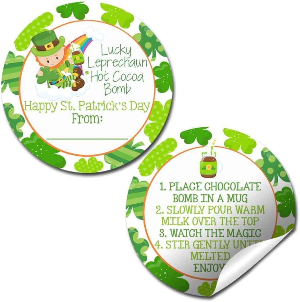 Lucky Leprechaun with Shamrock Border Happy St. Patrick's Day Hot Cocoa Bomb Packaging Sticker Labels (40 Count)