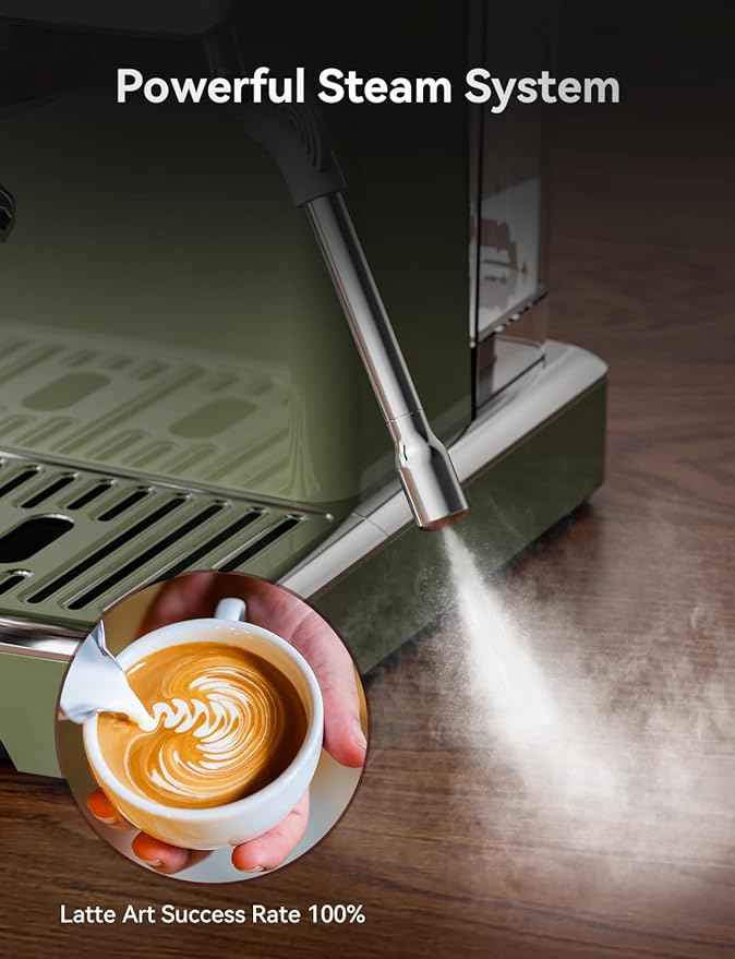 Neretva Espresso Machine, 58mm Professional Espresso Coffee Machine 15 Bar Retro Espresso Maker with Powerful Milk Frother & Visible Pressure Gauge for Home Barista Latte and Cappuccino Maker-Green