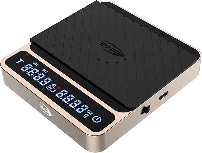 IKAPE Digital Coffee Scale, Premium Aluminium Espresso Scales with Timer, 2kg/0.1g High Precision Rechargeable Drip Espresso Scale with Tare Function, LED Display(Gold)