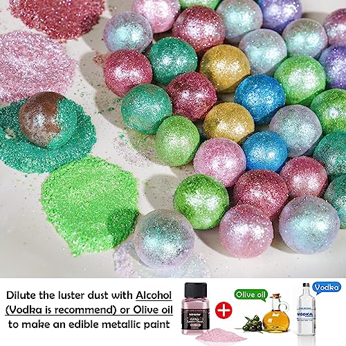 Edible Food Grade Glitter Powder Glimmer Luster Dust Metallic Fancy Food Decorating Sprinkle Glimmery Dust for Drink Wine Beverage Cake Bakery Vegan Allergen