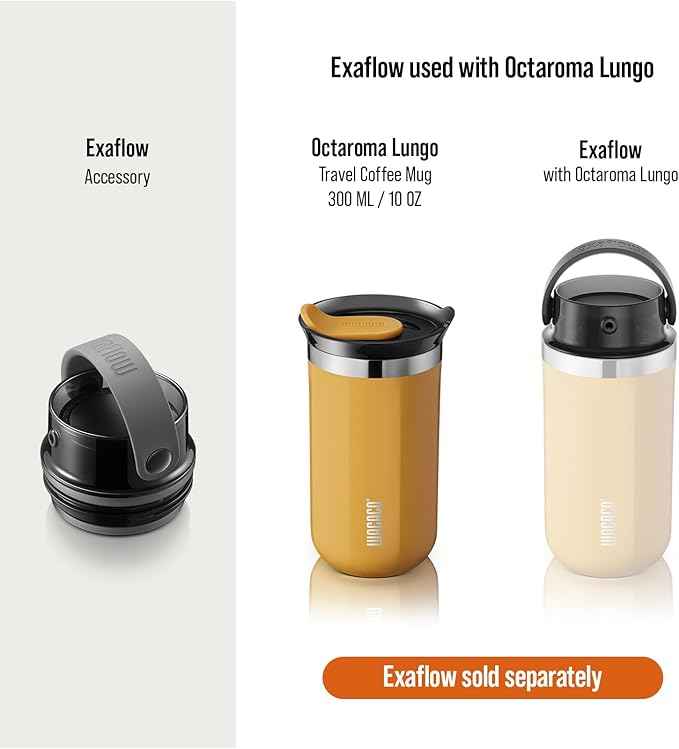 WACACO Octaroma Lungo Vacuum Insulated Coffee Mug, Double-wall Stainless Steel Travel Tumbler With Drinking Lid, 10 fl oz(300ml)， Amber Yellow