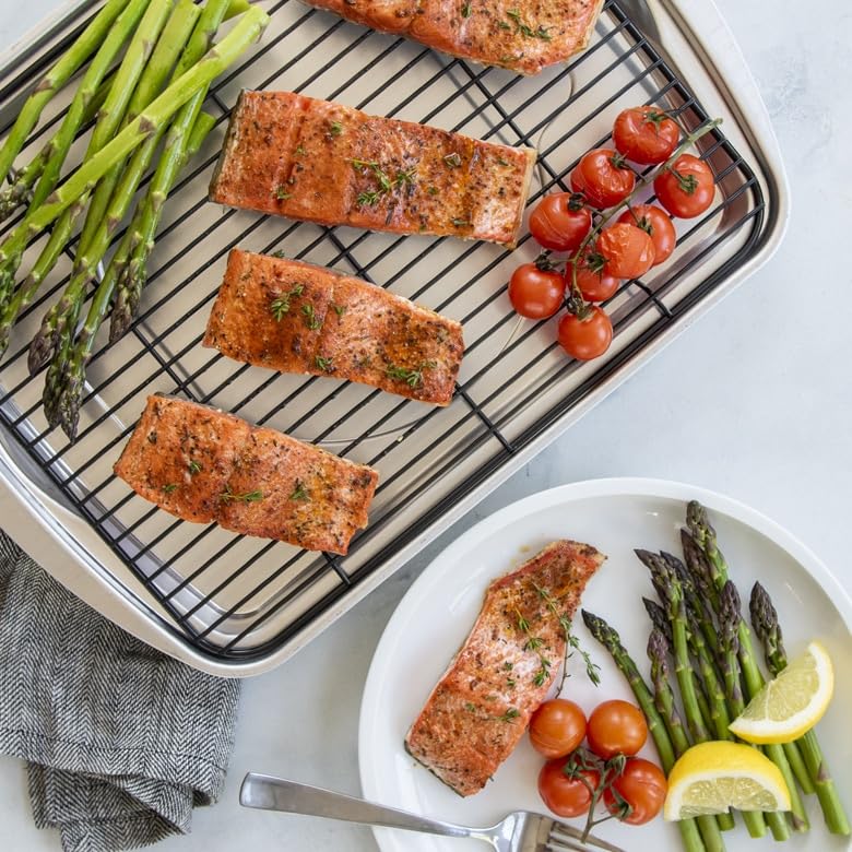 Oven Crisp Baking Tray 2pc Set Includes Pan and Rack; Natural Aluminum For Air Frying