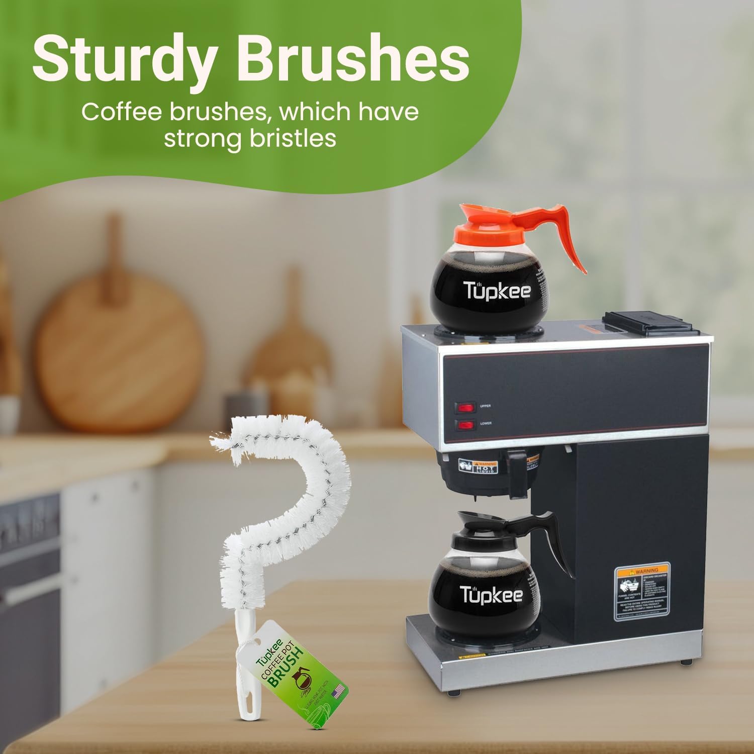 Tupkee Coffee Pot Cleaning Brush – Non Scratching, Long Lasting Bristles, Curved Coffee Decanter Cleaning Brush - Great for Offices and Restaurants