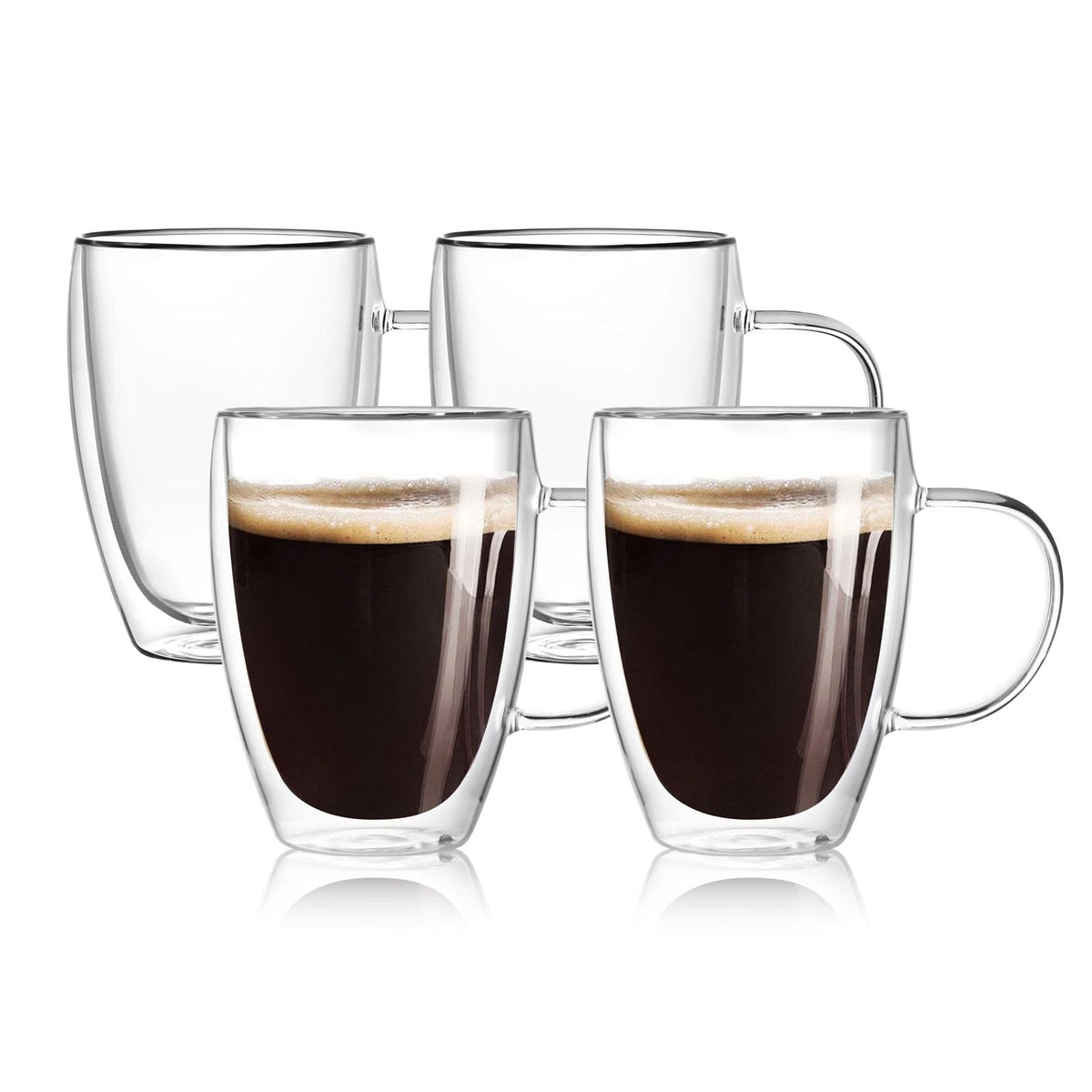 Set of 4 double wall glass coffee mugs, 12 oz