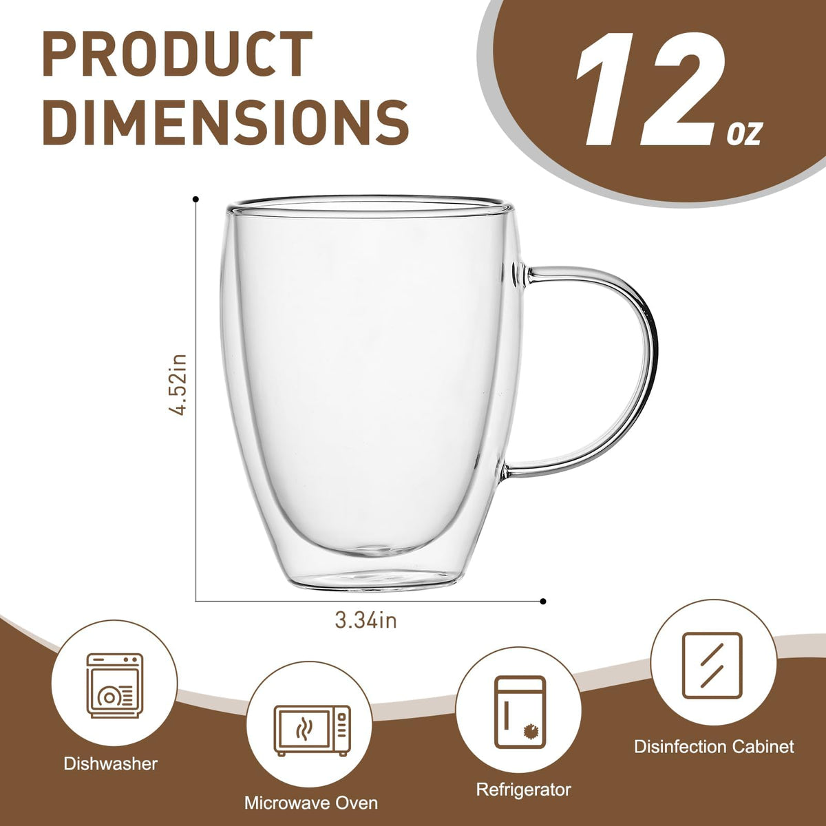 Clear borosilicate glass mug with handle