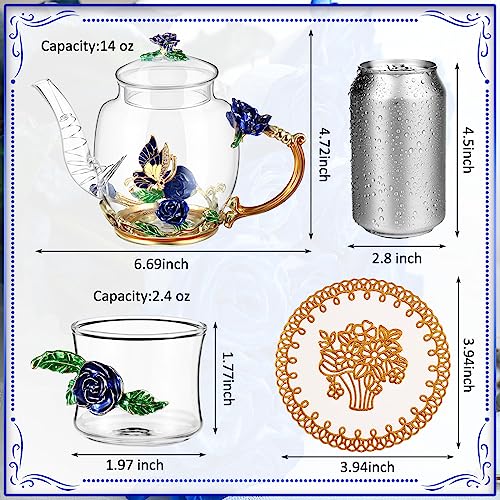 13 Pcs Glass Tea Set Rose Floral Vintage Teapot and Cups