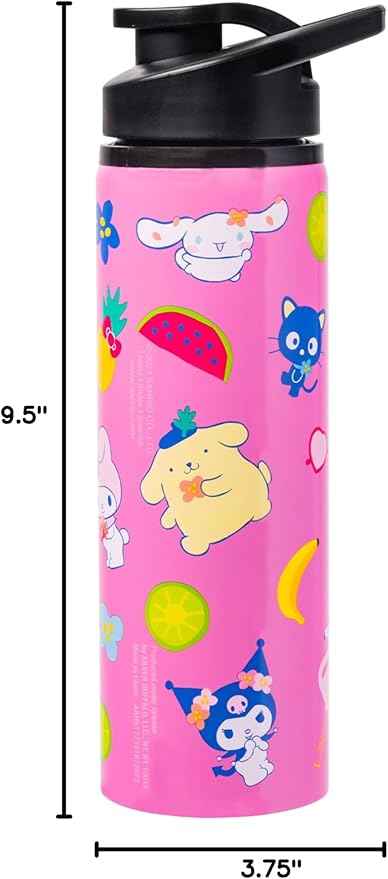 Silver Buffalo Sanrio Hello Kitty and Friends Tropical Stainless Steel Water Bottle Featuring Keroppi, Tuxedo Sam, Badtz-Maru, and Pochacco, 25 Ounces (Pack of 12)