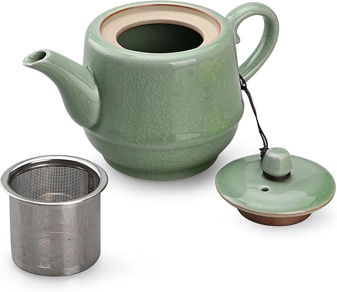 Teapot with Infuser Ceramic Tea Pot with Removable Stainless Steel Fliter for Loose Tea 15.80 OZ/450ml (1-2cups) Teapots for Tea Coffee Milk for Office Home Men Women as Gift(Pink Cyan)