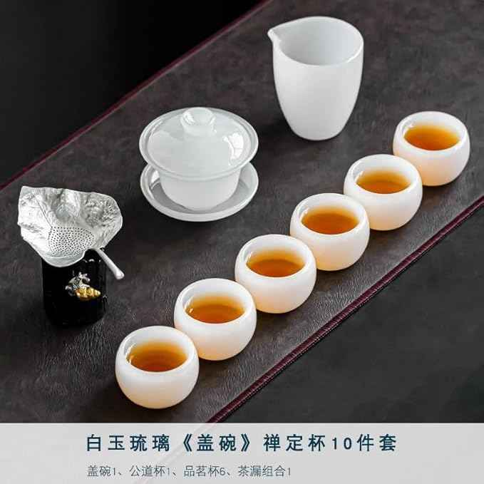 Glass Tea Set with Large Gaiwan and White Porcelain Teapot-suit1