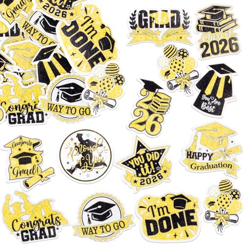 48Pcs Edible Graduation Cap 2026 Cupcake Toppers Wafer Paper Grad Cap Diploma Cake Decoration Picks for 2026 Grad Theme Party Cake Decor Supplies Gold White (48 Count)