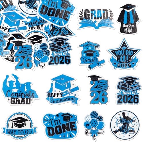 48Pcs Edible Graduation Cap 2026 Cupcake Toppers Wafer Paper Grad Cap Diploma Cake Decoration Picks for 2026 Grad Theme Party Cake Decor Supplies Black Blue (48 Count)