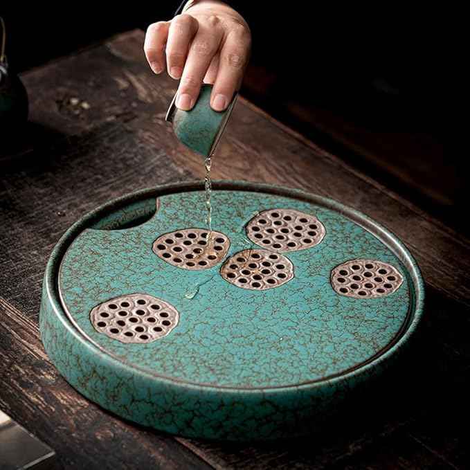 Tea Set Creative Design Round Large Ceramic Dry Tea Tray Kung Fu Tea Set Pot Holder Tea Ceremony Tea Holder Chinese Tea Set