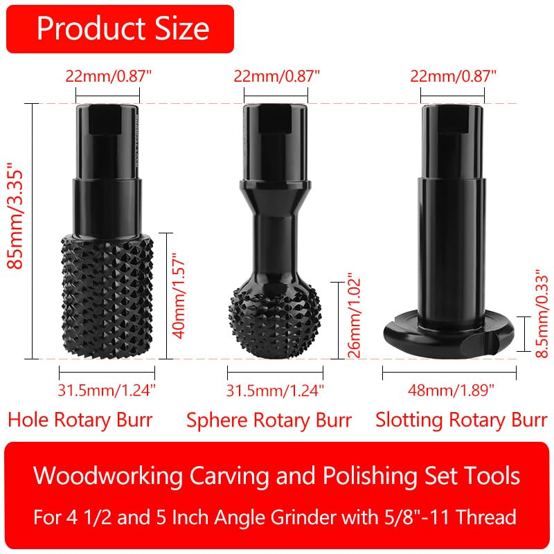 3pcs DIY Wood Carving and Deburring Tools Sphere Rotary Burrs with 5 (3 Count)