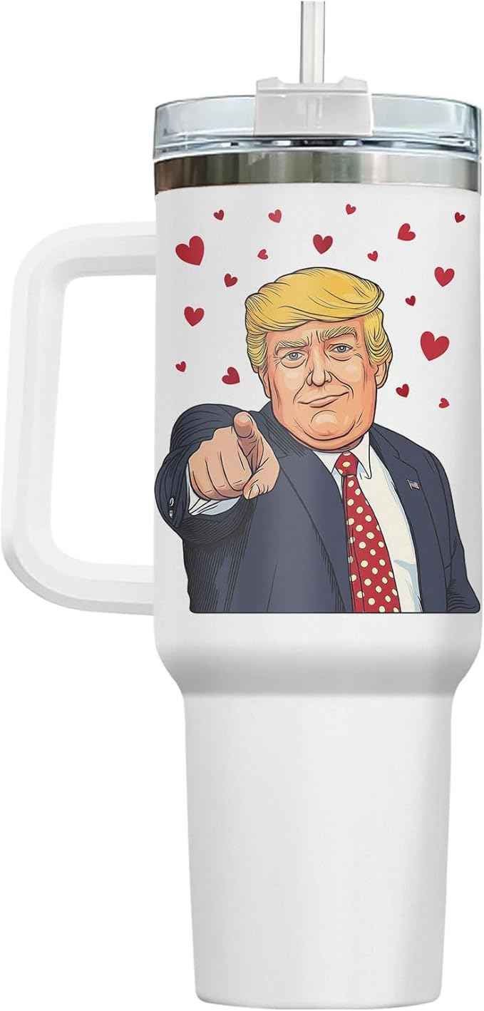 34HD Funny Handsome Guy Tumbler 40oz with Handle Lid and Straw, Mr President Parody Stainless Steel Cup, Novelty Gift for Men, Birthday Father's Day Insulated Travel Mug for Husband Boyfriend & Dad