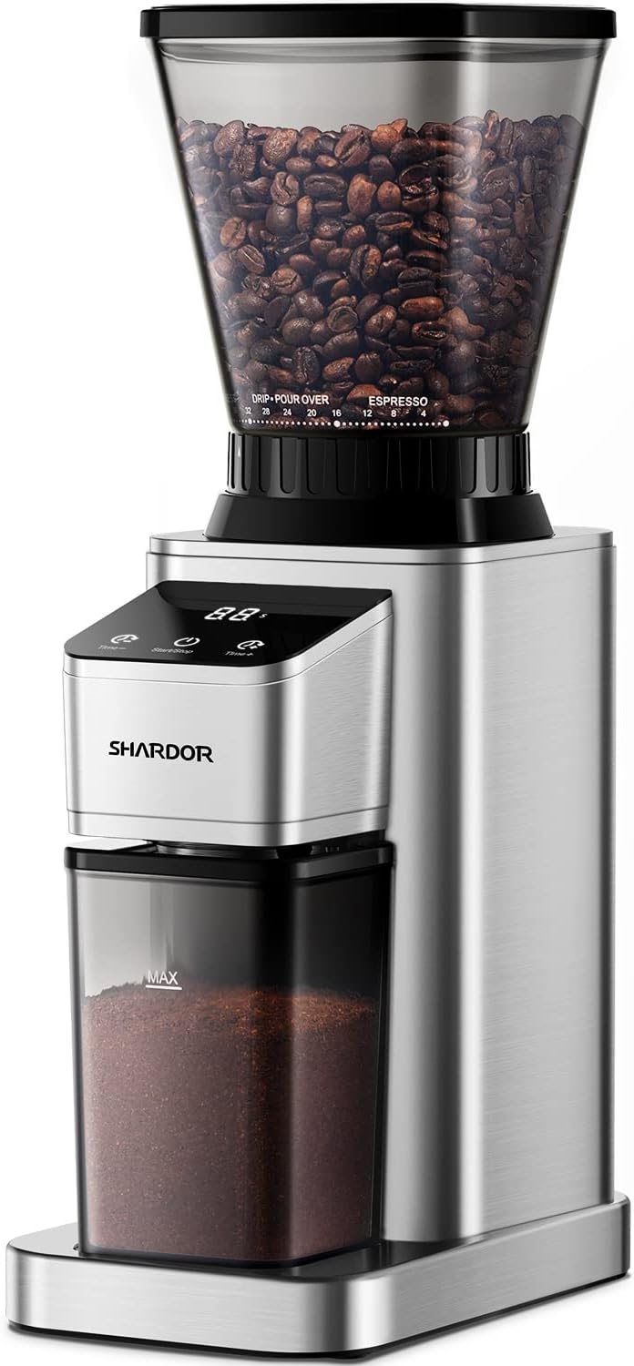 SHARDOR Professional Conical Burr Coffee Grinder, Coffee Bean Grinder with 48 Grind Settings for Espresso, Drip & French Press, Upgraded Anti-Static Technology, Precision Timer, Stainless Steel - Blissbrew