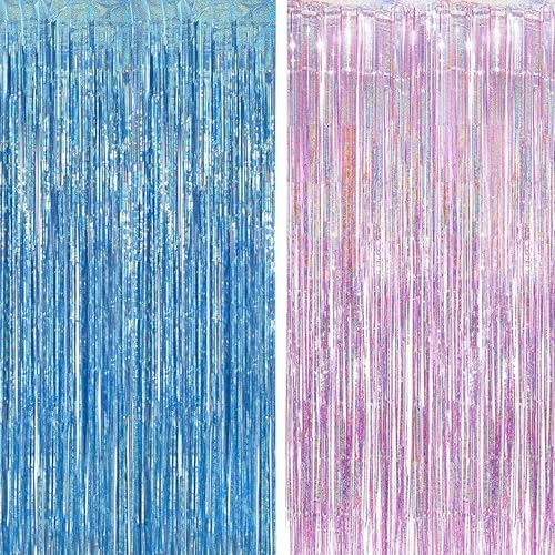 Pink Blue Tinsel Foil Fringe Curtains Party Streamers Backdrop (2 Count)