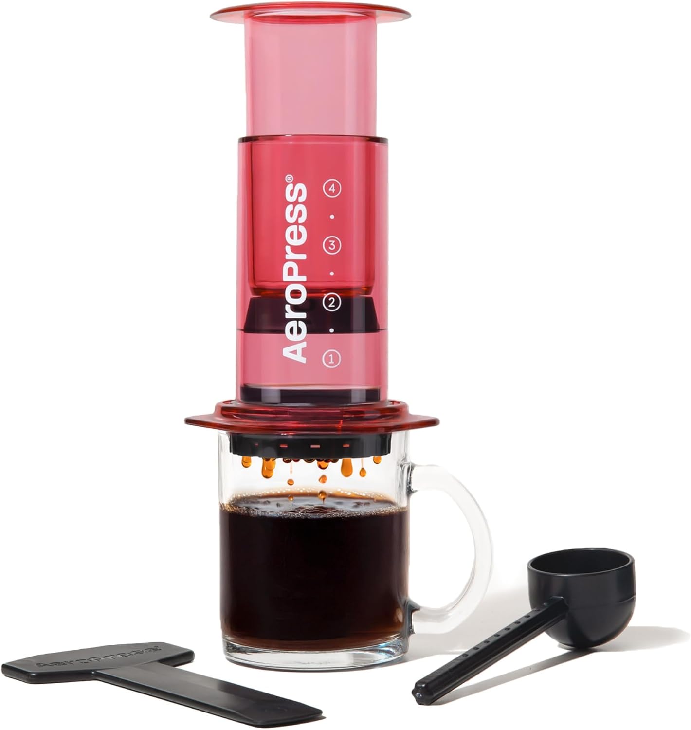 AeroPress Clear Red Coffee Press – 3 In 1 Brew Method Combines French Press, Pourover, Espresso, Full Bodied Coffee Without Grit or Bitterness, Small Portable Coffee Maker for Camping & Travel, Red - Blissbrew
