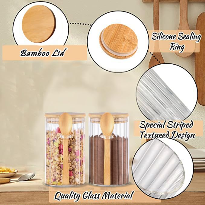 24 FL OZ Airtight Glass Jars with Bamboo Lids Spoons Coffee Canister