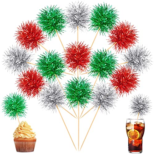 100 Pcs Foil Firework Cupcake Toppers Sparkle Tinsel Cake Toppers Cake Decoration Cocktail Fruit Toothpick for Birthday Wedding Graduation Party (100 Count)