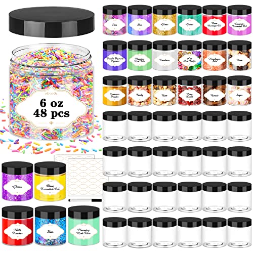 6 OZ Plastic Jars with Lids (48 Count)