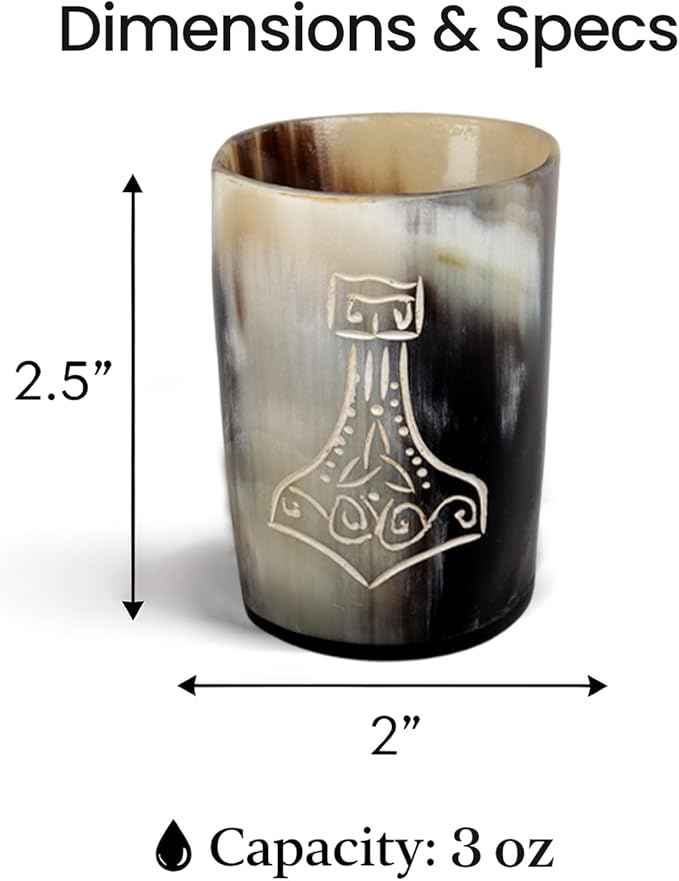 Handicrafts Home Viking Horn Shot Glasses Set of 4, Handmade Natural Ox Horn, Rustic Viking Drinkware Whiskey Shot Cups, Father’s Day Gifts, Medieval Decor Gift Set for Men & Groomsmen, Birthday Gifts