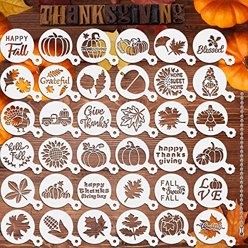 Thanksgiving Cookie Stencils 36Pcs Reusable Fall Cake Coffee Dessert Decor (36 Count)