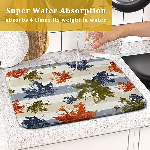 Autumn Colorful Maple Leaves Dish Drying Mat for Kitchen Counter